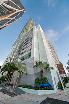 Low angle photo of the 900 Biscayne Bay building Downtown Miami FL