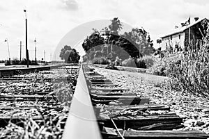 Low angle of railroad tracks.