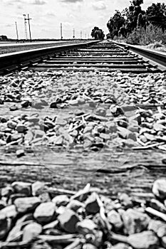 Low angle of railroad tracks.