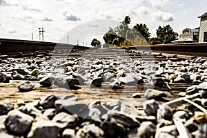 Low angle of railroad tracks.