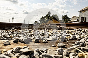 Low angle of railroad tracks.