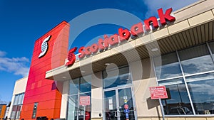 Low angle of Scotiabank entrance in Barrhaven, Ottawa