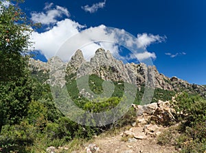 Low-angle shot of the aiguilles de Bavella