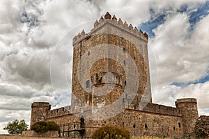 Low angle shot of an ancient medieval castle in Nogales, Extremadura, Spain