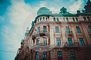 Low angle shot of the Art Nouveau Building in Riga, Latvia