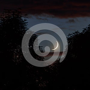 Low angle shot of a beautiful lunar eclipse in the mysterious sky with dark clouds