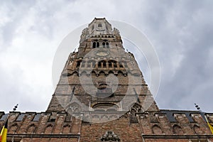 Low angle shot of Belfry of Bruges in Belgium