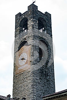 Low angle shot of the Campanone civic tower in Bergamo, Italy