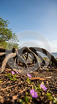 Mangrove Roots and Coastal Flowers