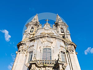 Low angle shot of church of Nossa Senhora da Consolacao in Guimaraes, Portugal