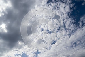 Low angle shot of a cloudy blue sky at daytime in summer - perfect for wallpapers and backgrounds