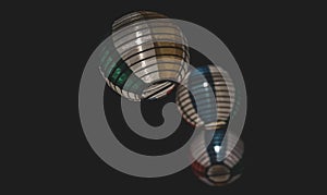 Low-angle shot of colorful paper lantern lights on the black background