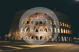 Low angle shot of Colosseum of Rome, Italy at night