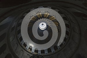 Low angle shot of the dome of the Church of the Holy Sepulchre in Jerusalem, Israel