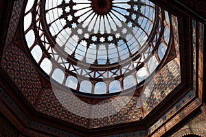 Low angle shot of the dome of the doe in Morisco Kiosk in  Alameda de Santa MarÃÂ­a Park, Mexico City photo