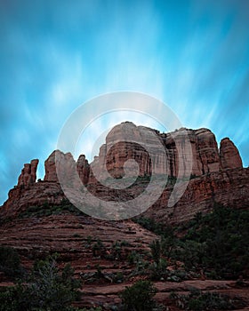 Low angle shot of the famous Cathedral Rock in Sedona, Arizona