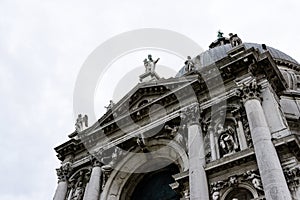 Low angle shot of the famous Santa Maria della Salute church in Venice, Italy