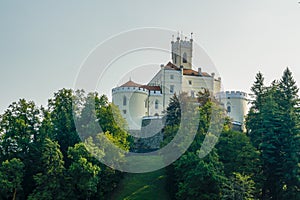 Low angle shot of the famousTrakoscan Castle in Croatia under the dark gray sky