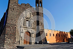 Low angle shot of the front facade of the Church of Santiago in Tlatelolco, Mexico City, Mexico photo