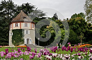 Low angle shot of the Gardeners tower on the flower Island Mainau at Lake Constance