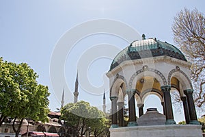 Low angle shot of German fountain, Sultanahmet Square, Istambul, Turkey during daytime