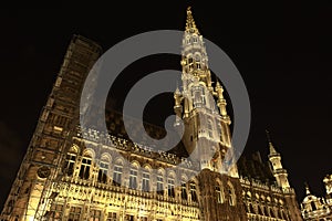 Low angle shot of Grand Place in Brussels in night Belgium