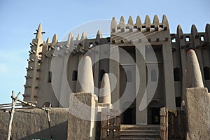 Low angle shot of the Great Mosque of Djenne located in Djenne, Mali during daylight