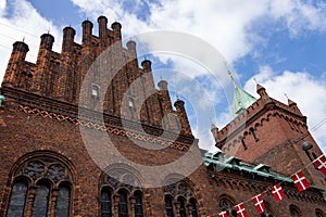 Low angle shot of a historic brick building in Helsingor, Denmark