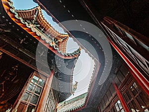 Low angle shot of a historic Kaifeng Temple in China