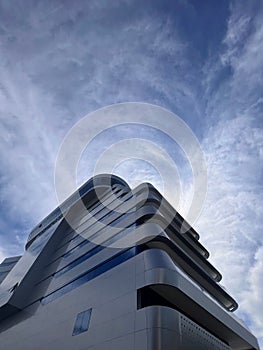 Low-angle shot of the Hotel Olimpia Sky in Vodice against a blue sky