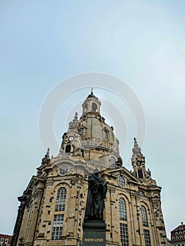 Low angle shot of the Iglesia de Dresden in Alemania, Germany on a clear sky background photo