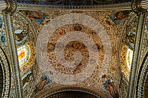 Low-angle shot of the interior design of Santo Domingo church in Oaxaca, Mexico