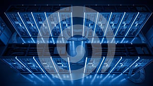 Server Room Data Center Blue Network Infrastructure