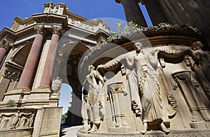 Low angle shot of the Palace of Fine Arts in San Francisco, California during a daytime