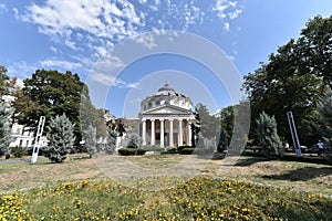 Low angle shot of the Romanian Athenaeum in Bucharest, Romania