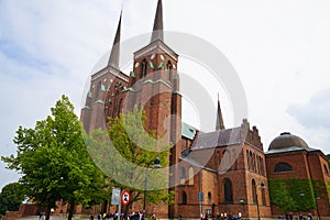 Low angle shot of Roskilde Cathedral in Denmark