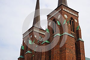 Low angle shot of Roskilde Cathedral in Denmark