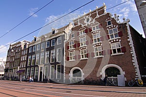 Low angle shot of the Singel Hotel in Amsterdam Netherlands with beautiful stone walls