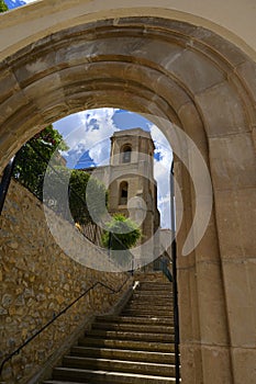 Low angle shot of the stairs leading to an old buildings