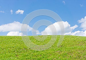 Low angle shot of the top of a hill with grassy field