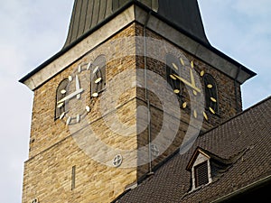 Low angle shot of tower of St. Peter`s Church in Muelheim