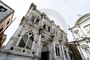 Low angle shot of a traditional historic building in  Venice Italy