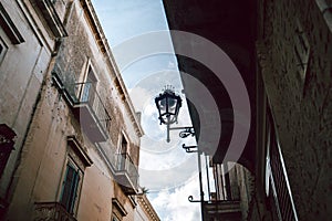 Low angle shot of an typical southern Italian empty streetlamp in Lecce