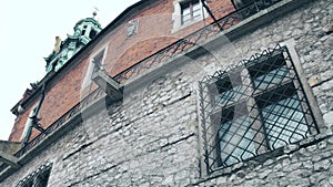 Low angle shot of Wawel Castle and Cathedral tower in Krakow, Poland. Local landmark, popular touristic destination