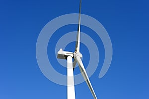 Low angle shot of a wind turbine in the Te Apiti wind farm in the Tararua hills near Ashurst