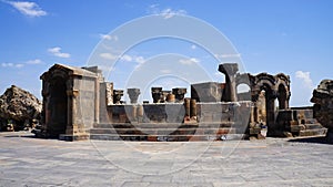 Low angle shot of the Zvartnots Cathedral in Vagharshapat, Armenia