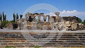 Low angle shot of the Zvartnots Cathedral in Vagharshapat, Armenia