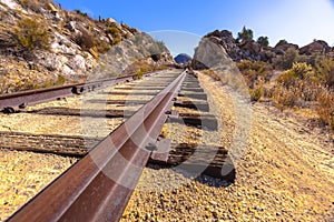 Low angle train tracks in the desert