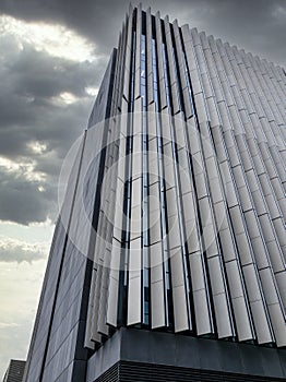 Low angle upward view from street of a modern building