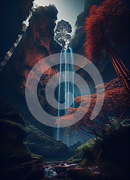 Low Angle View of Angel Falls Waterfall of Landscape Background AI Generative